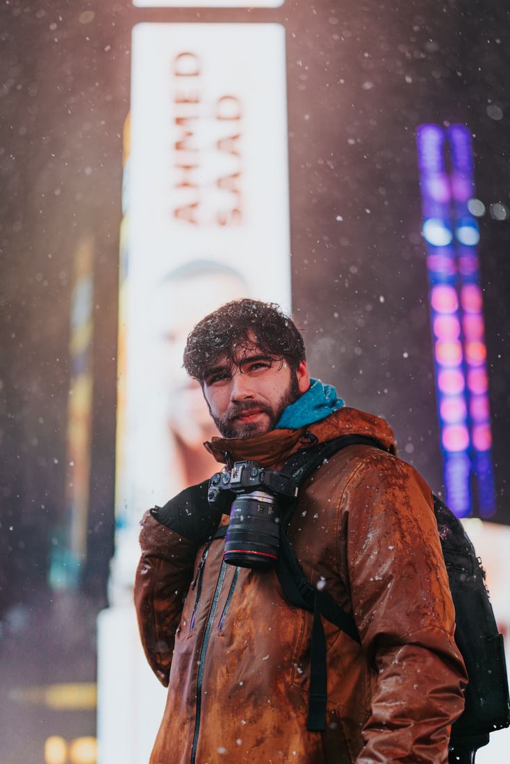 Greg in Times Square in the snow